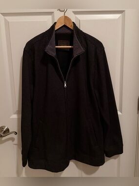 Tasso Elba Men's Sweater Large Black Gray EUC Zipper Pockets Classic
